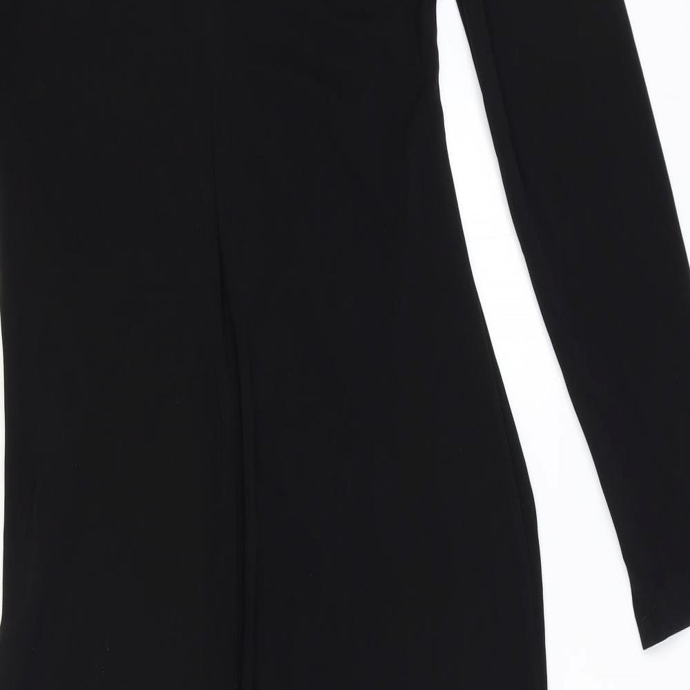 Zara Womens Black Polyester Bodycon Size XL V-Neck Zip - Ruched