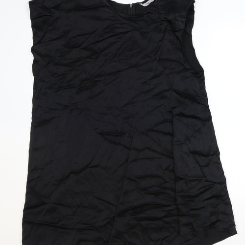 Zara Womens Black Viscose Tank Dress Size M Round Neck Zip