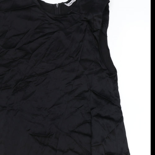 Zara Womens Black Viscose Tank Dress Size M Round Neck Zip