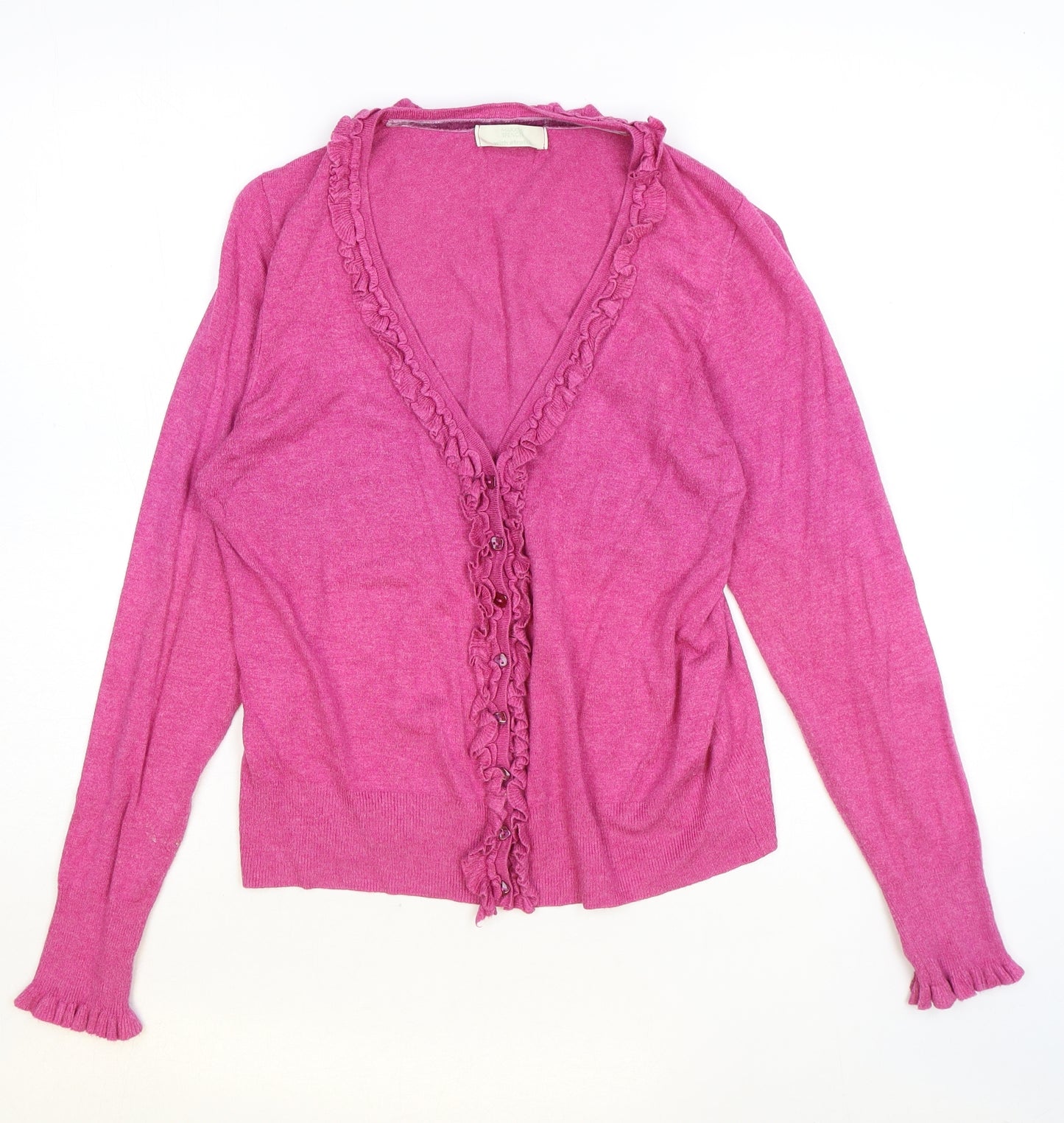 Marks and Spencer Womens Pink V-Neck Viscose Cardigan Jumper Size 12