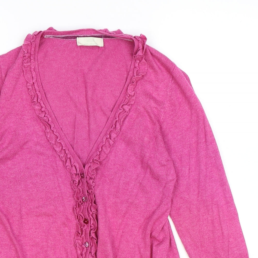 Marks and Spencer Womens Pink V-Neck Viscose Cardigan Jumper Size 12