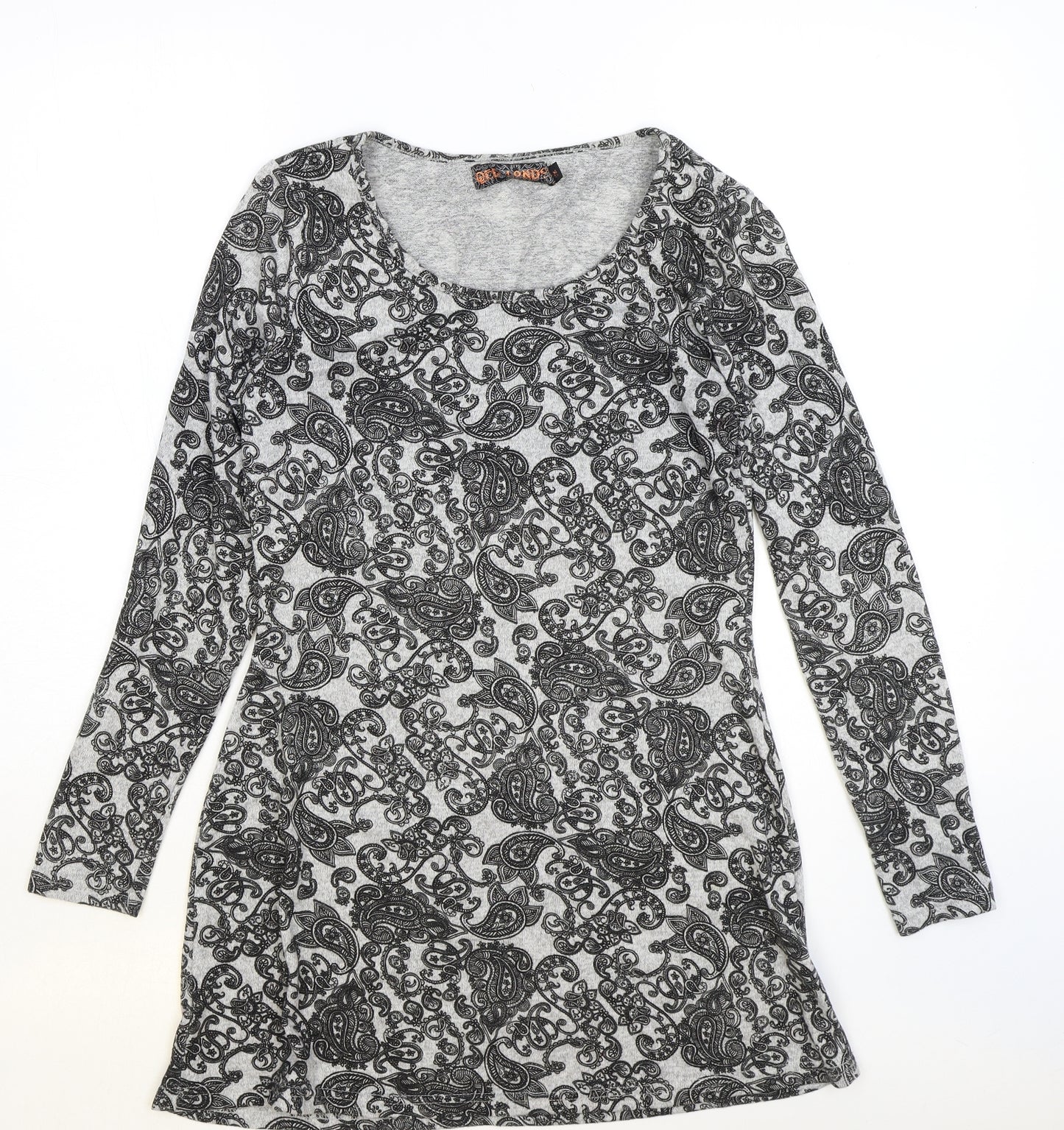 QED London Womens Grey Paisley Polyester A-Line Size M Scoop Neck Pullover