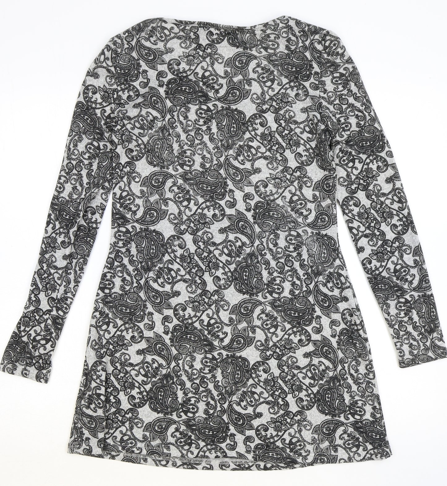 QED London Womens Grey Paisley Polyester A-Line Size M Scoop Neck Pullover