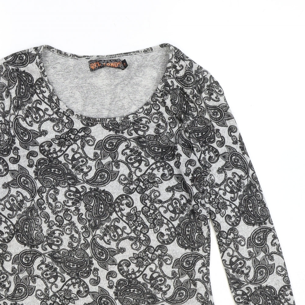 QED London Womens Grey Paisley Polyester A-Line Size M Scoop Neck Pullover