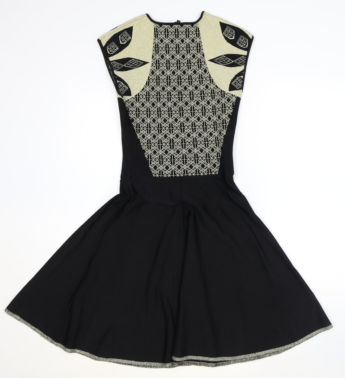 Ted Baker Womens Gold Viscose Fit & Flare Size XS Round Neck Pullover