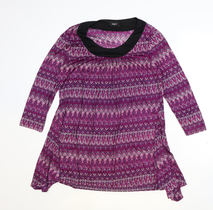 Klass Womens Purple Geometric Polyester Basic Blouse Size M Round Neck