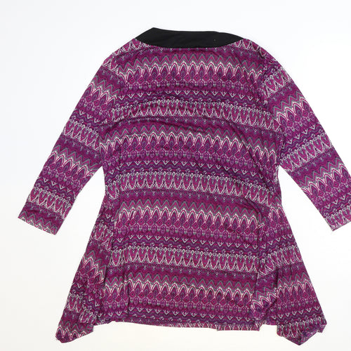 Klass Womens Purple Geometric Polyester Basic Blouse Size M Round Neck