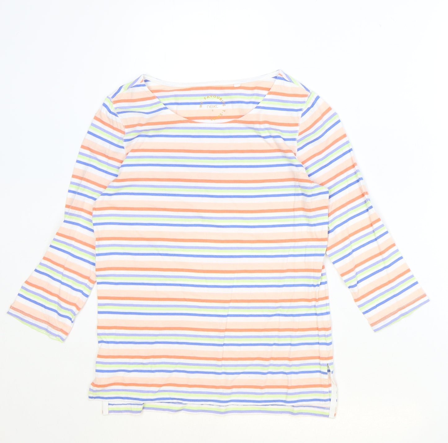 NEXT Womens Multicoloured Striped 100% Cotton Basic T-Shirt Size 6 Round Neck