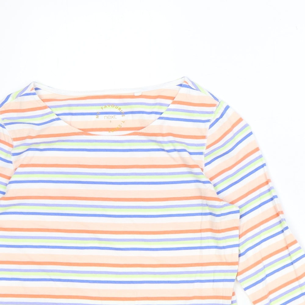 NEXT Womens Multicoloured Striped 100% Cotton Basic T-Shirt Size 6 Round Neck
