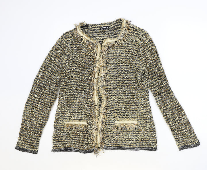 Cashmia Womens Gold Scoop Neck Acrylic Cardigan Jumper Size S