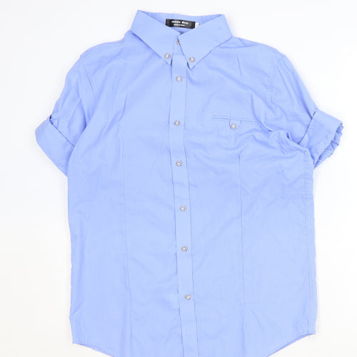 Hesher Wong Womens Blue Cotton Basic Button-Up Size XL Collared