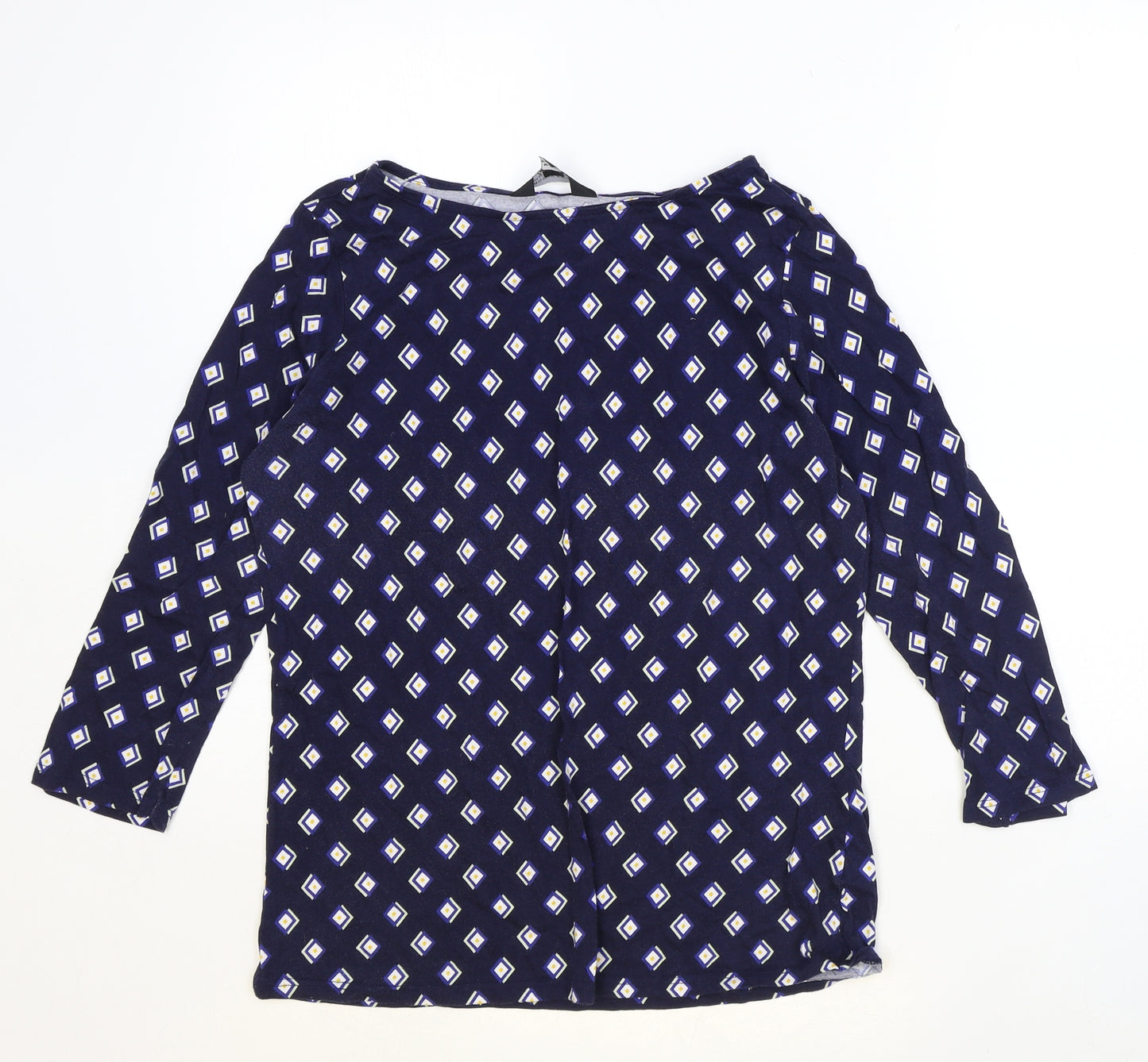 Dorothy Perkins Womens Blue Geometric 100% Cotton Basic T-Shirt Size 14 Boat Neck