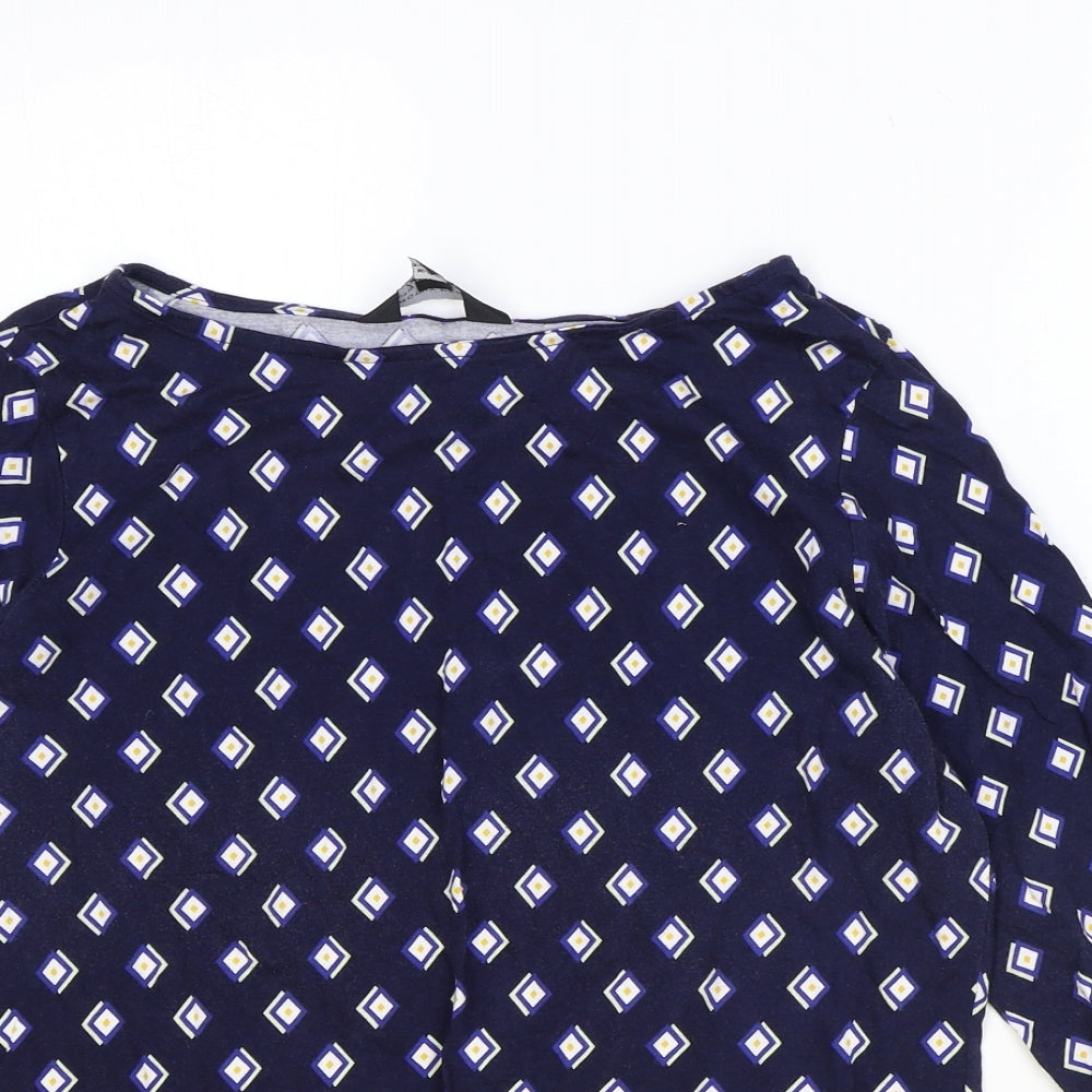 Dorothy Perkins Womens Blue Geometric 100% Cotton Basic T-Shirt Size 14 Boat Neck