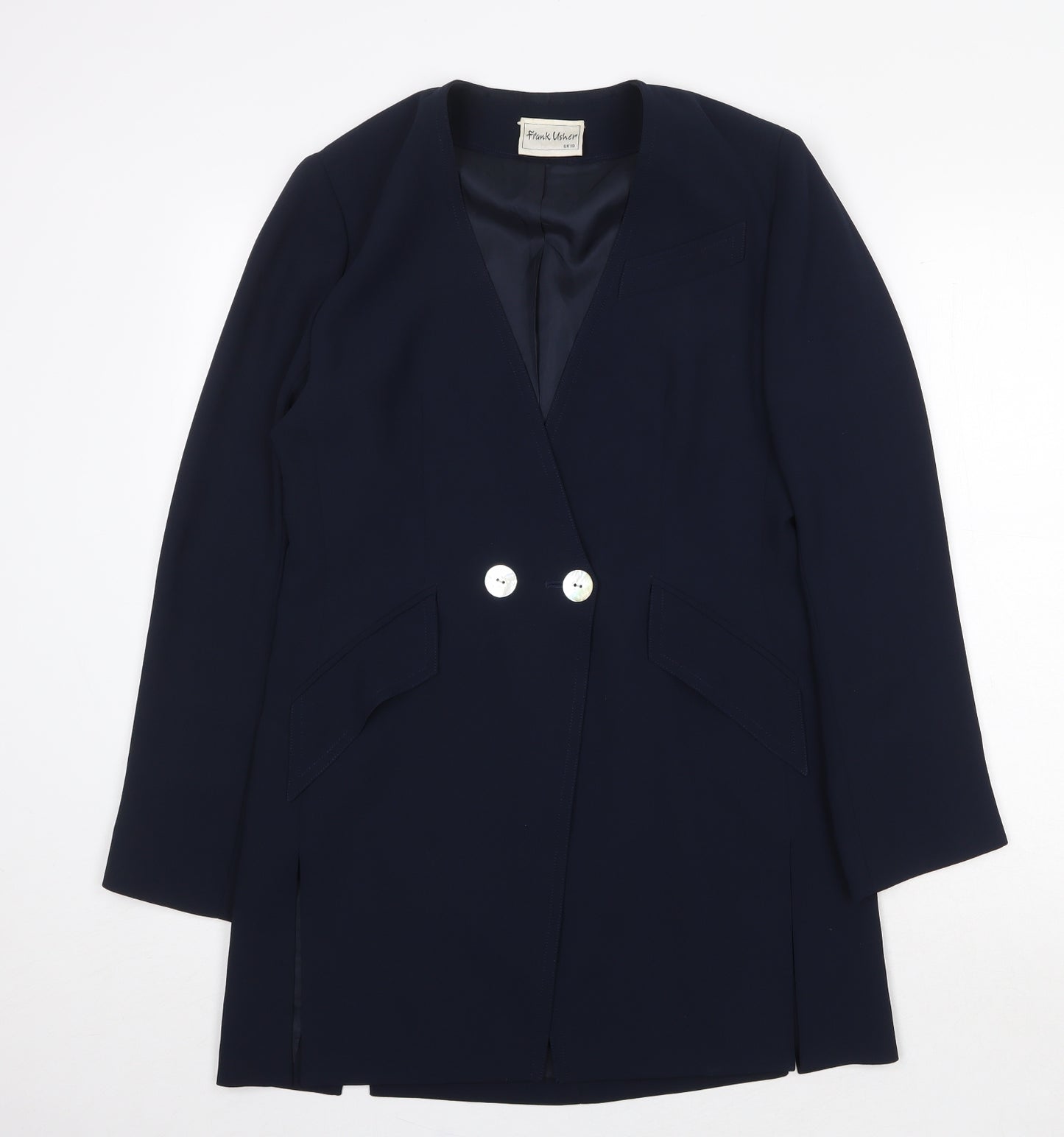 Frank Usher Womens Blue Overcoat Coat Size 10 Button