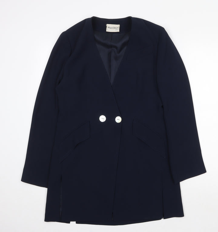 Frank Usher Womens Blue Overcoat Coat Size 10 Button