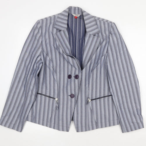 FSR Womens Blue Striped Jacket Blazer Size 10 Button