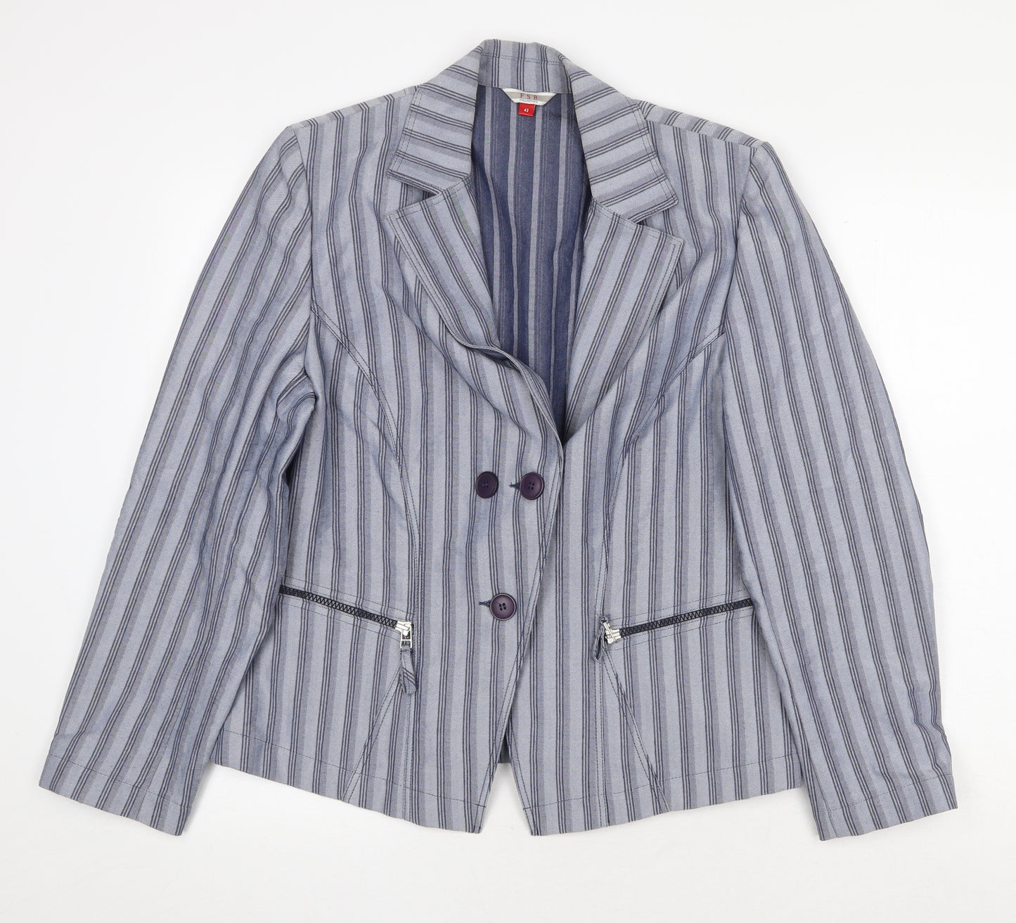 FSR Womens Blue Striped Jacket Blazer Size 10 Button