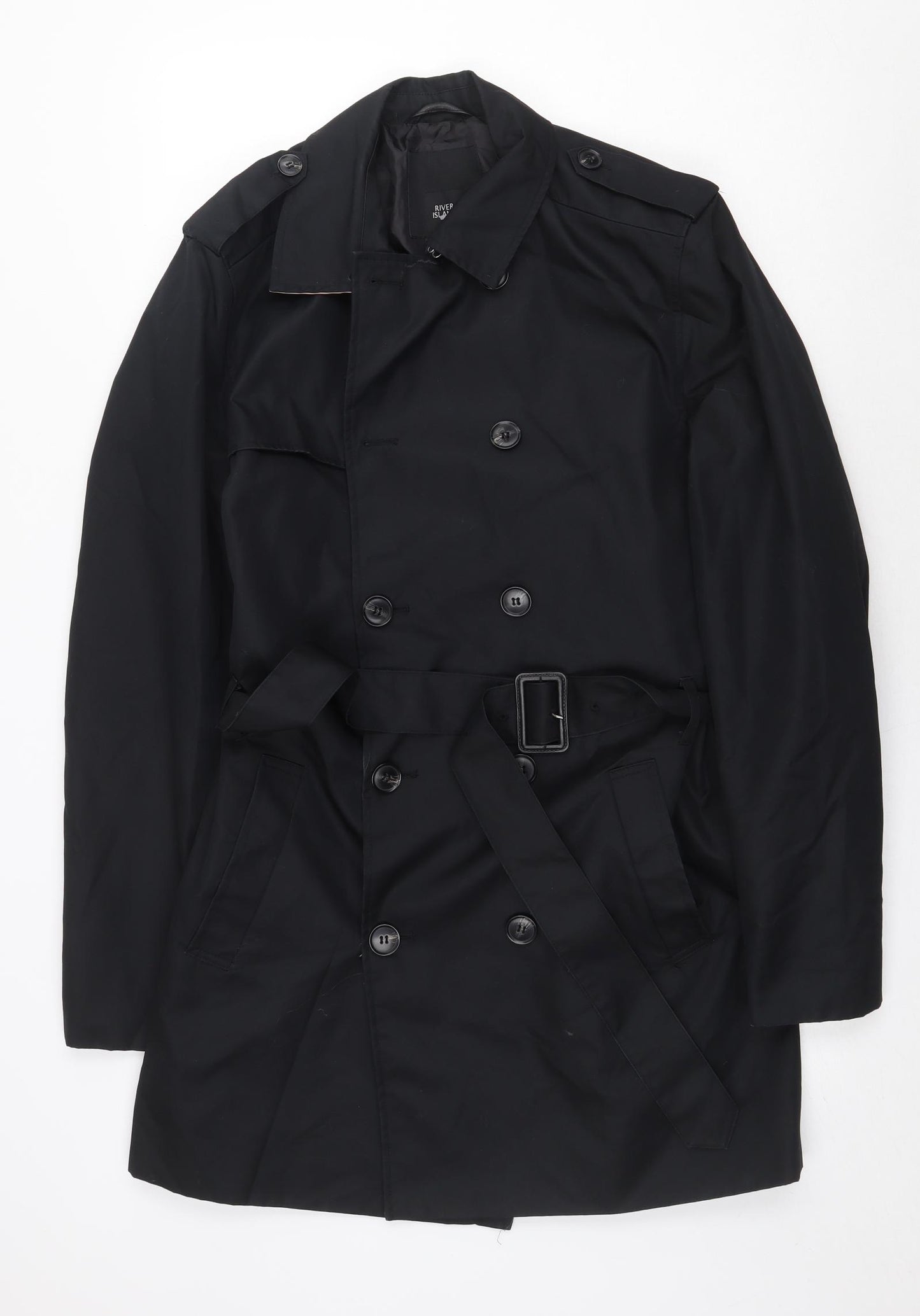 River Island Womens Black Overcoat Coat Size M Button