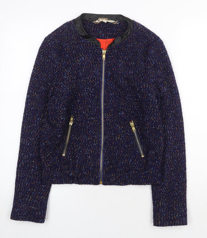 Yumi Womens Blue Geometric Jacket Size 8 Zip