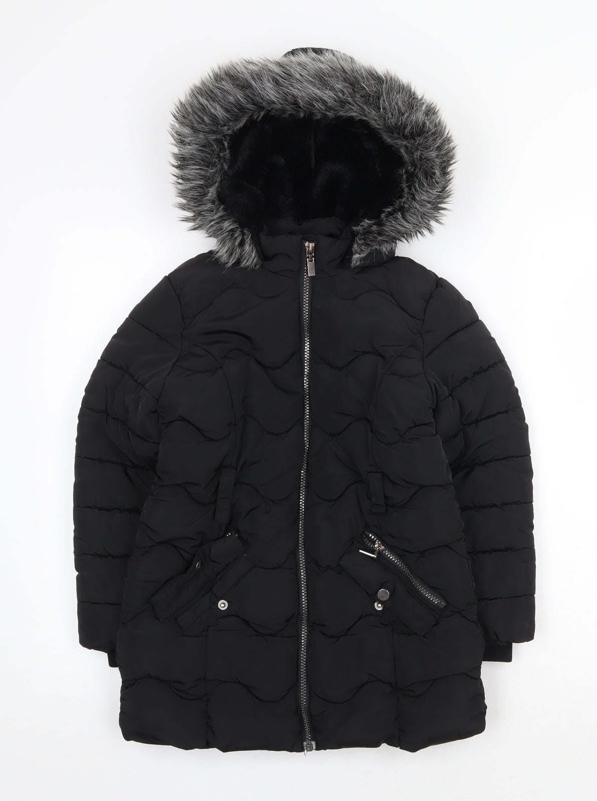 F&F Girls Black Quilted Coat Size 8-9 Years Zip
