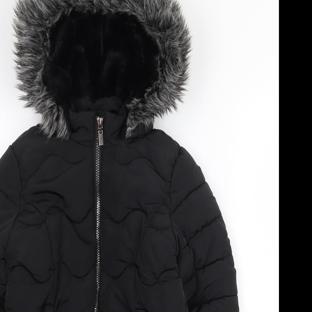 F&F Girls Black Quilted Coat Size 8-9 Years Zip