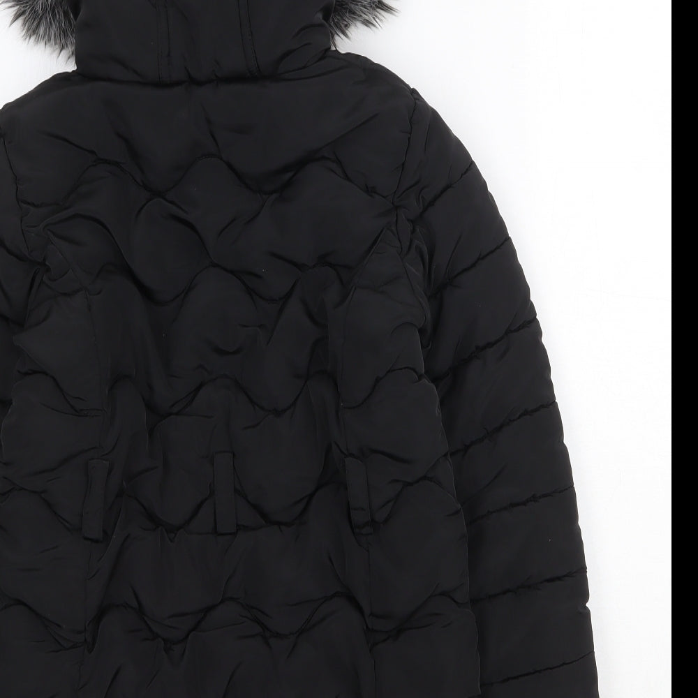 F&F Girls Black Quilted Coat Size 8-9 Years Zip