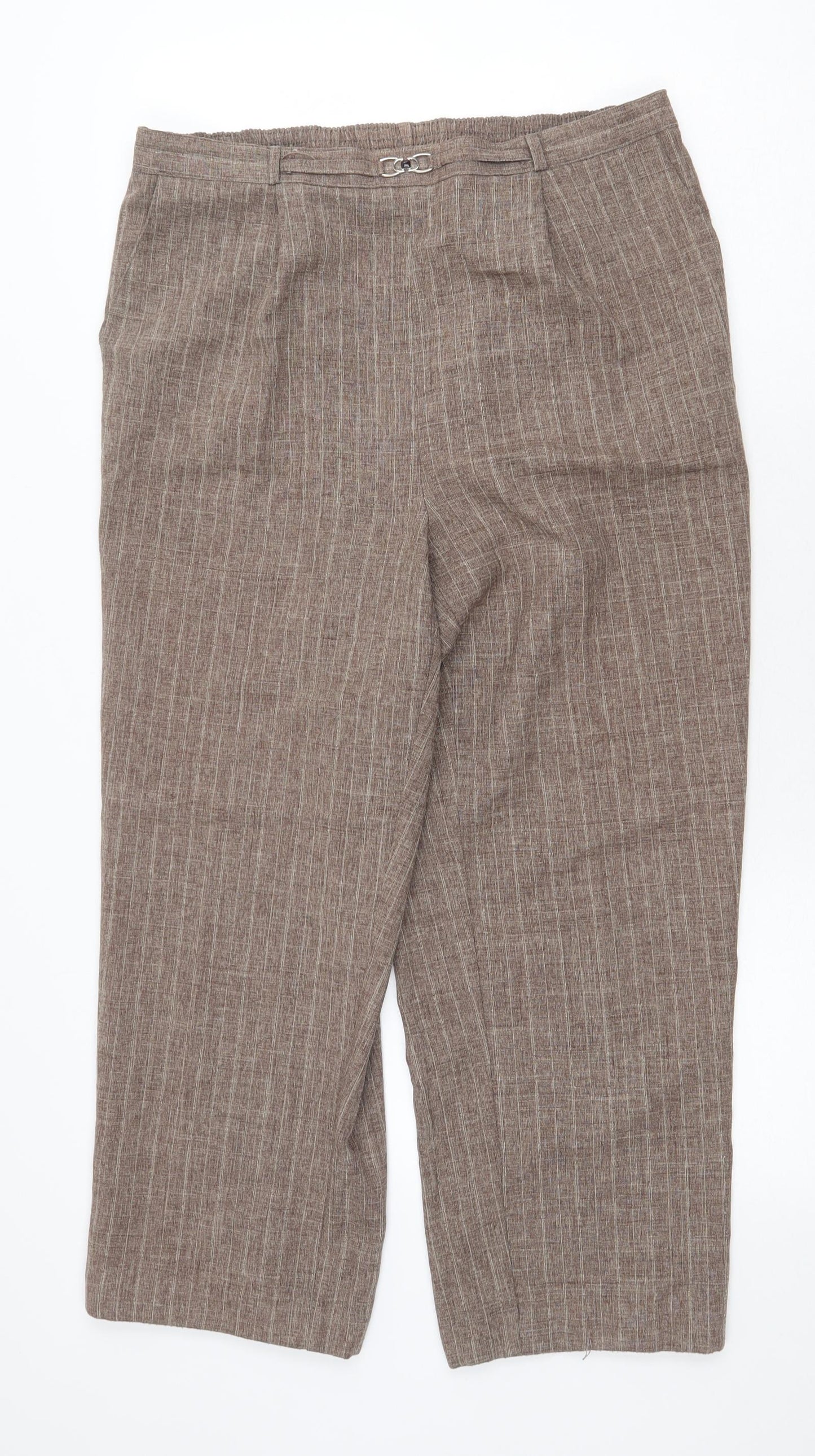 Bonmarché Womens Brown Striped Polyester Trousers Size 14 Regular