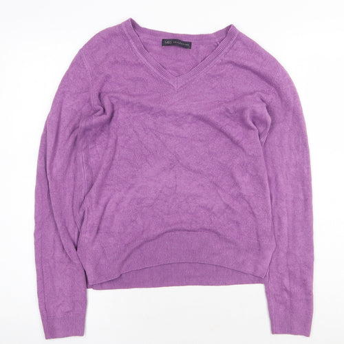 Marks and Spencer Womens Purple V-Neck Acrylic Pullover Jumper Size 8