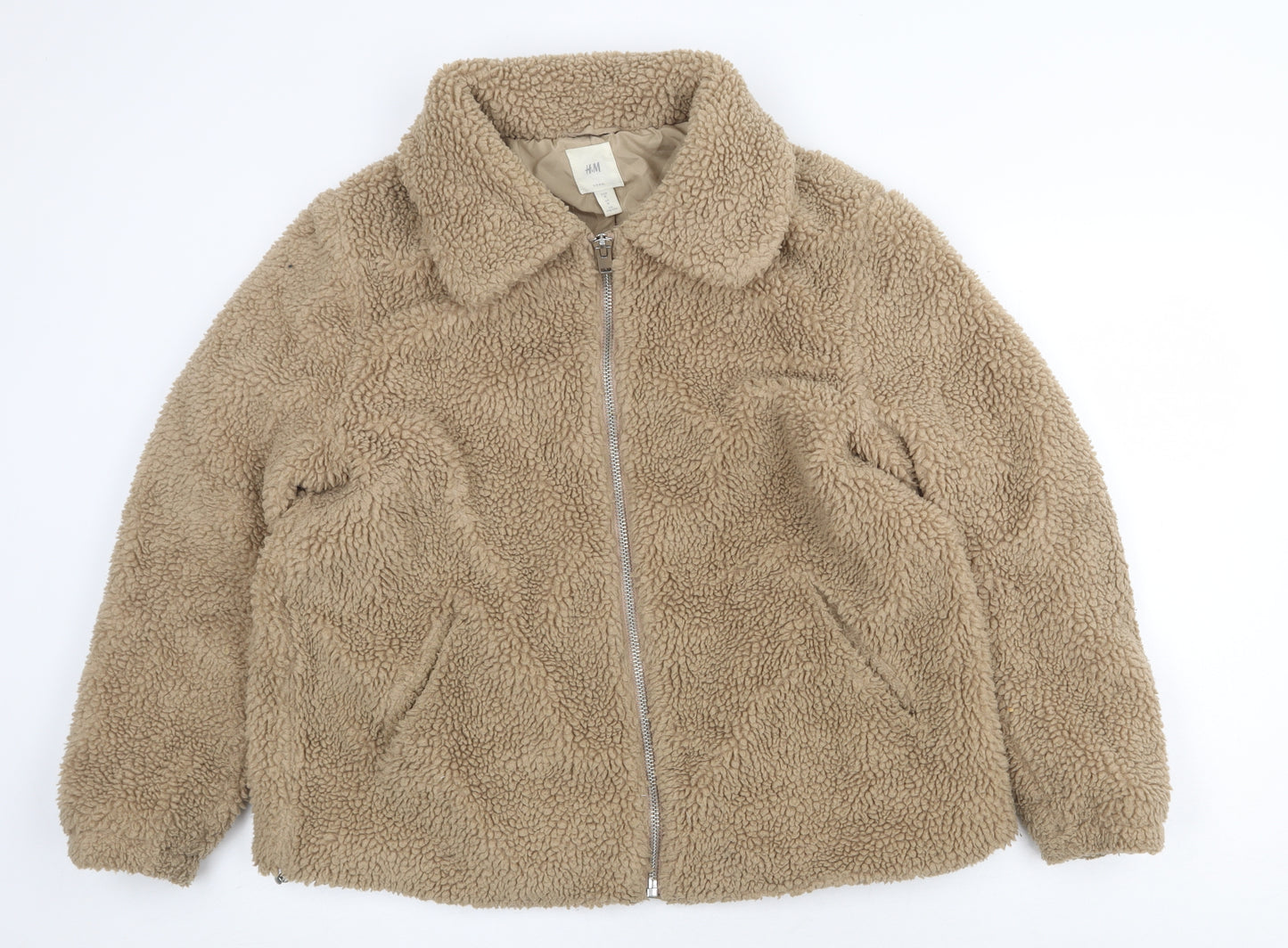 H&M Womens Beige Jacket Size M Zip - Teddy Bear Style