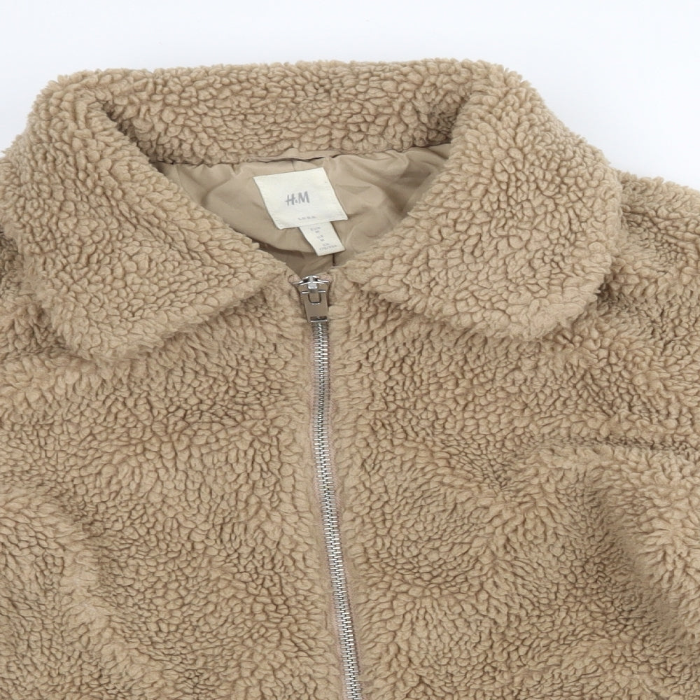 H&M Womens Beige Jacket Size M Zip - Teddy Bear Style