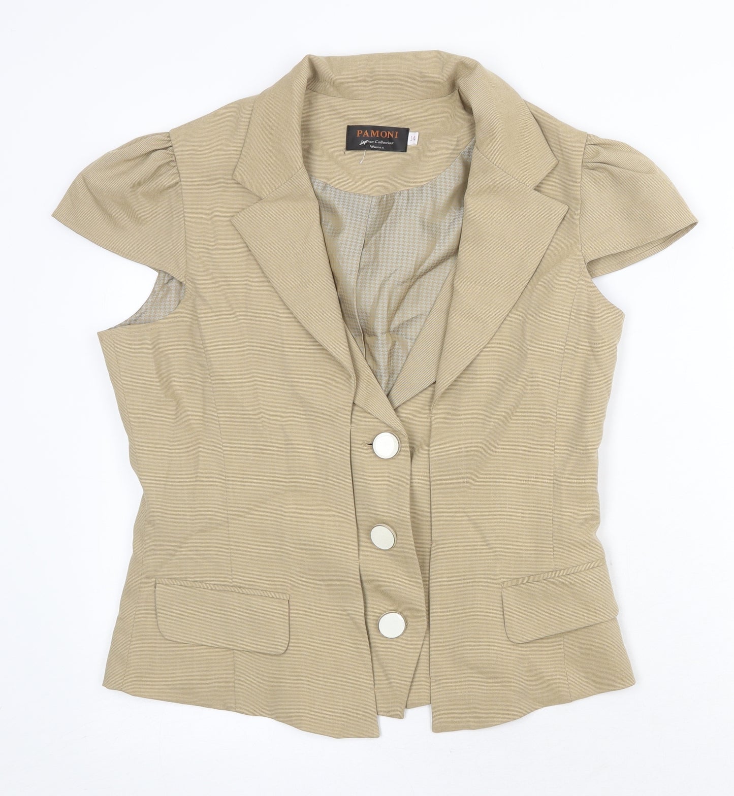 Pamoni Womens Beige Jacket Blazer Size 14 Button