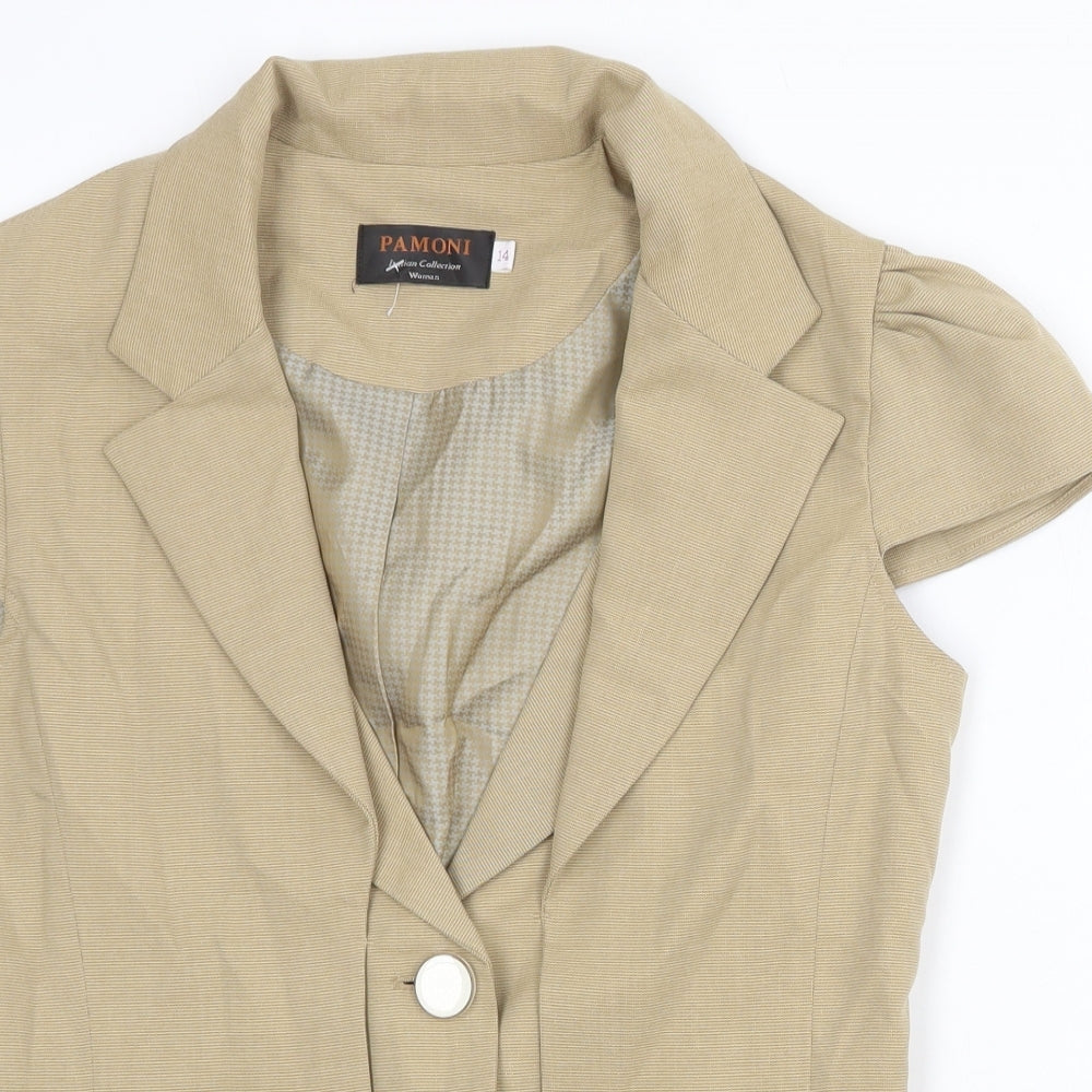 Pamoni Womens Beige Jacket Blazer Size 14 Button