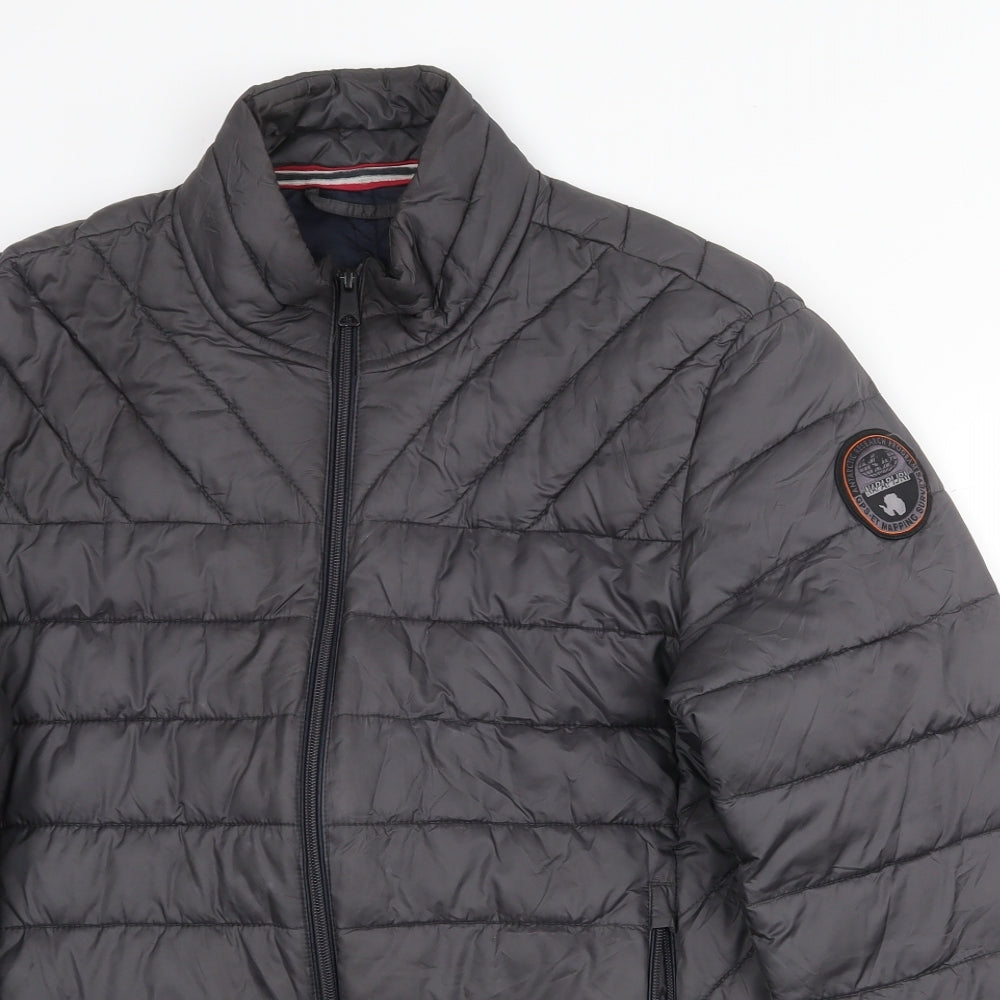 Napapijri Mens Grey Quilted Coat Size L Zip