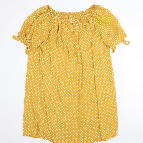 Made in Italy Womens Yellow Polka Dot Polyester Shift Size 8 Off the Shoulder Pullover - Bardot