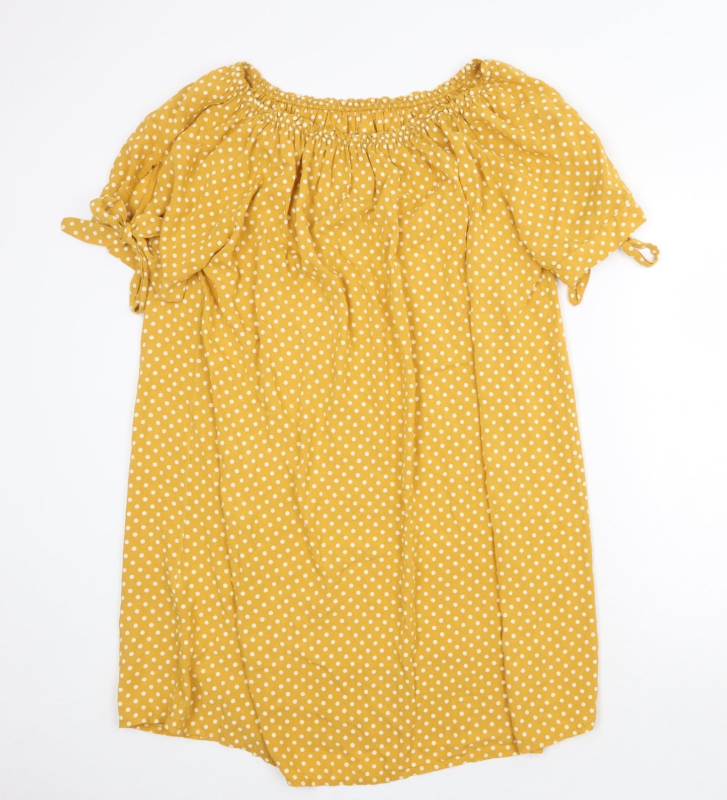 Made in Italy Womens Yellow Polka Dot Polyester Shift Size 8 Off the Shoulder Pullover - Bardot