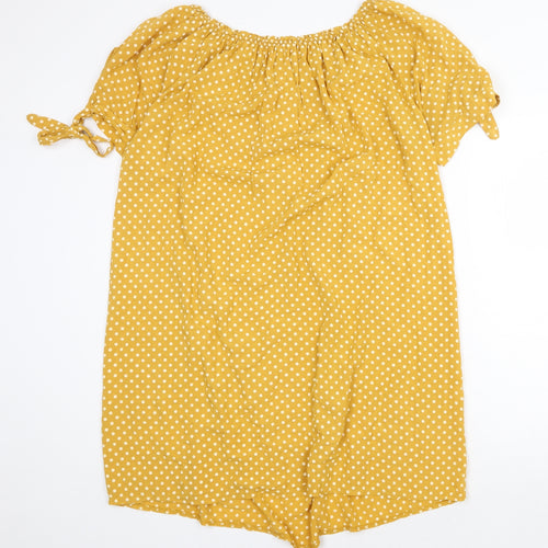 Made in Italy Womens Yellow Polka Dot Polyester Shift Size 8 Off the Shoulder Pullover - Bardot