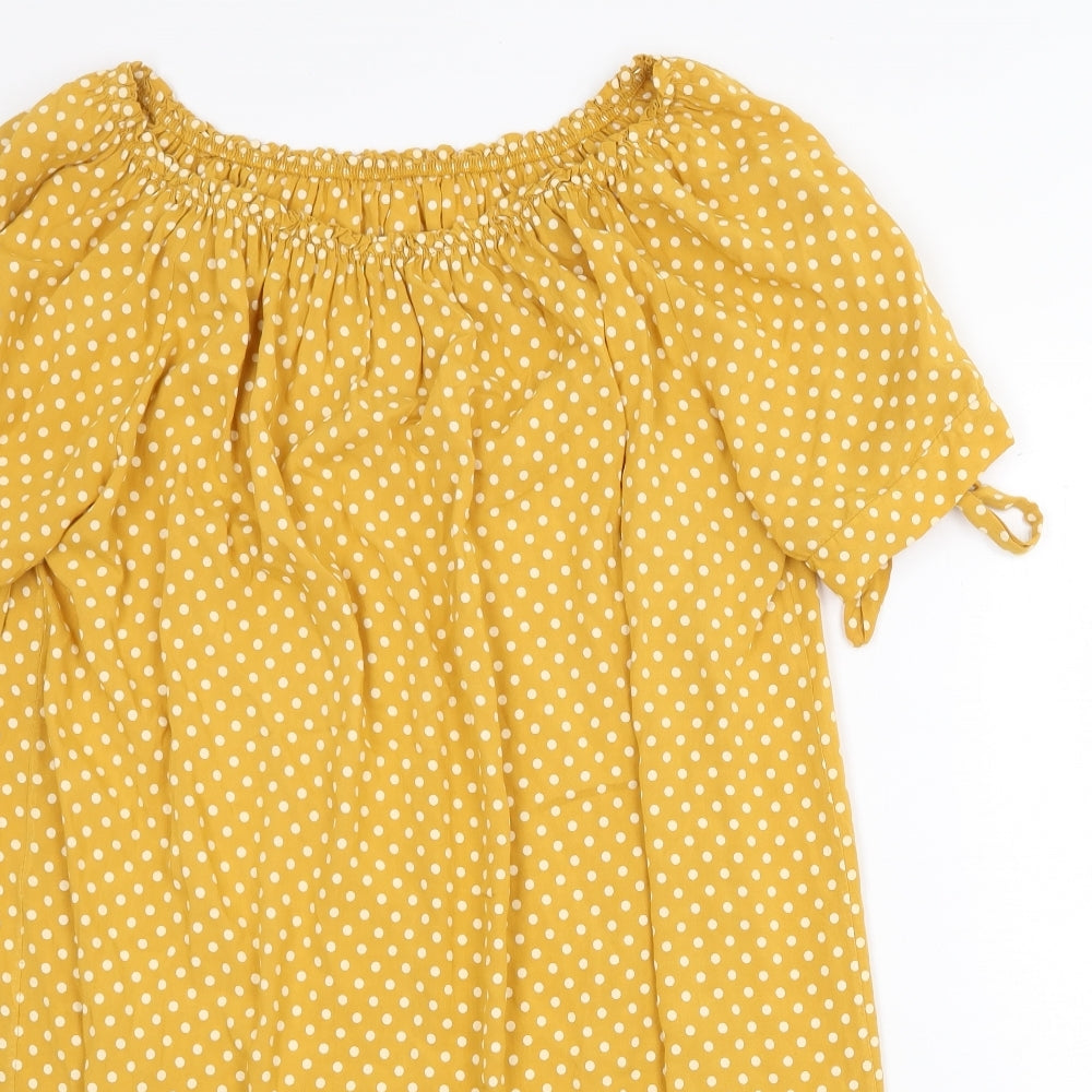 Made in Italy Womens Yellow Polka Dot Polyester Shift Size 8 Off the Shoulder Pullover - Bardot
