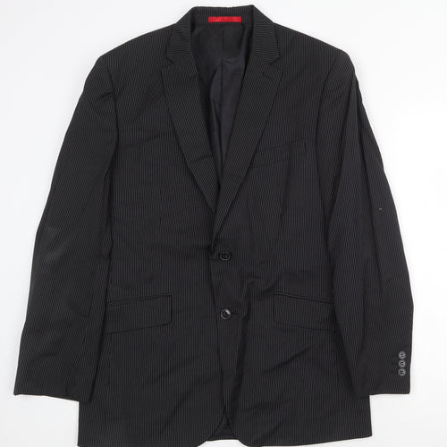 Burton Mens Black Striped Polyester Jacket Blazer Size 40 Regular