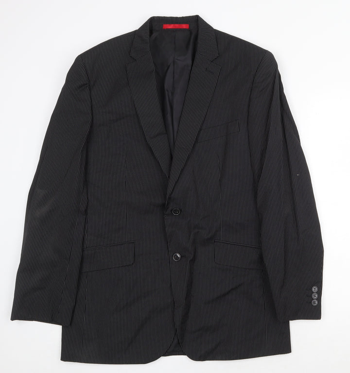 Burton Mens Black Striped Polyester Jacket Blazer Size 40 Regular