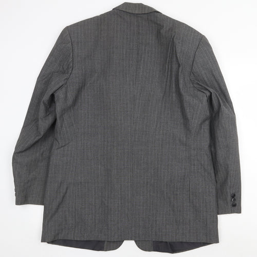 Preworn Mens Grey Striped Polyester Jacket Suit Jacket Size 42 Regular