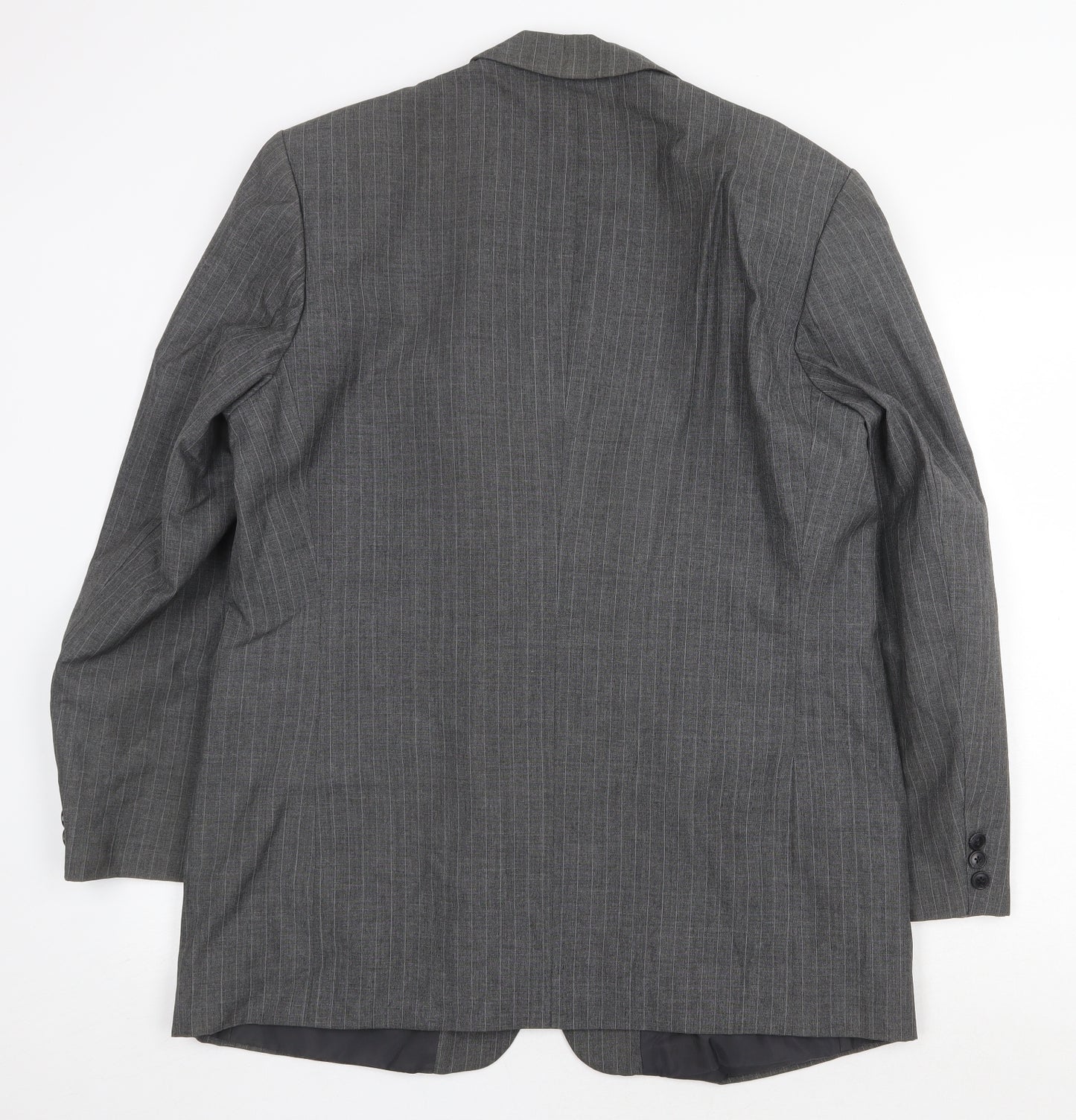 Preworn Mens Grey Striped Polyester Jacket Suit Jacket Size 42 Regular