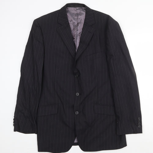 Marks and Spencer Mens Black Striped Wool Jacket Suit Jacket Size 40 Regular