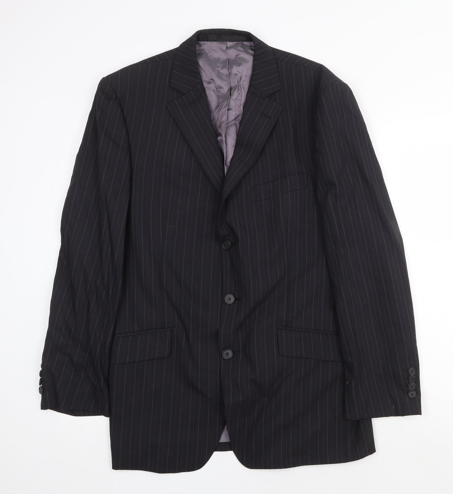 Marks and Spencer Mens Black Striped Wool Jacket Suit Jacket Size 40 Regular
