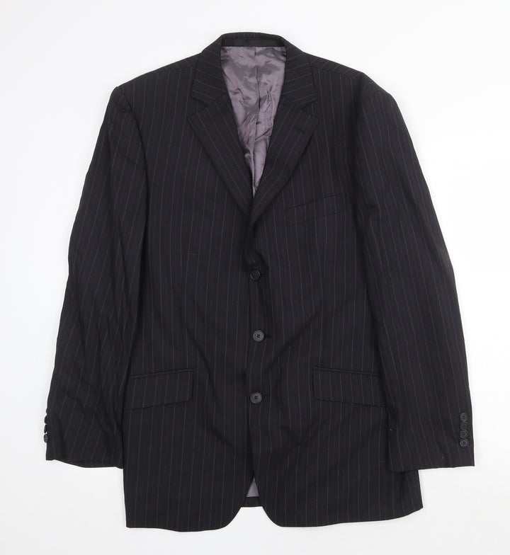Marks and Spencer Mens Black Striped Wool Jacket Suit Jacket Size 40 Regular