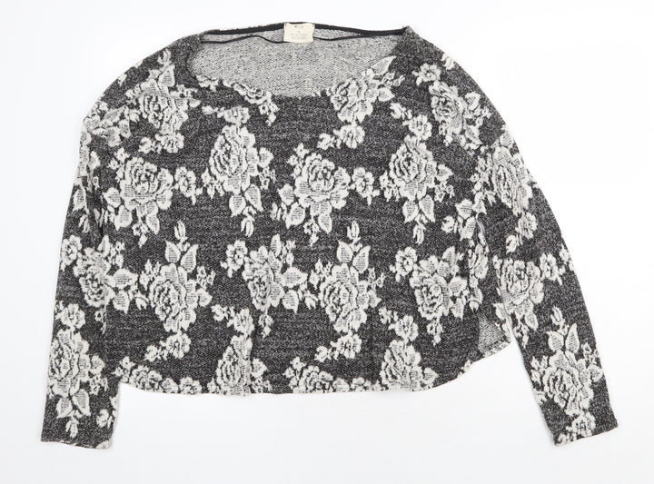 Pins & Needles Womens Grey Boat Neck Floral Nylon Pullover Jumper Size S