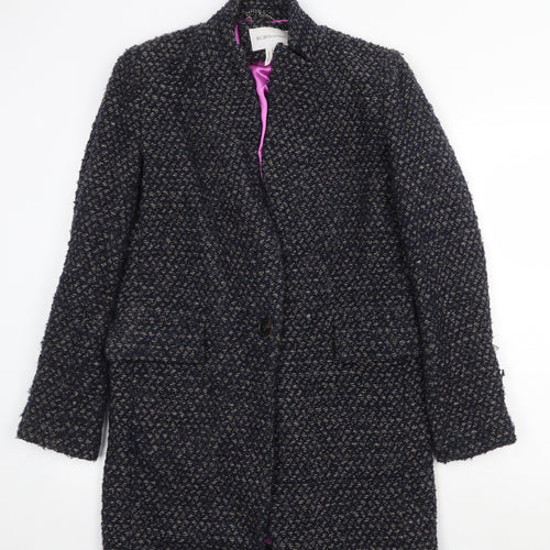 BCBGeneration Womens Blue Geometric Overcoat Coat Size S Button
