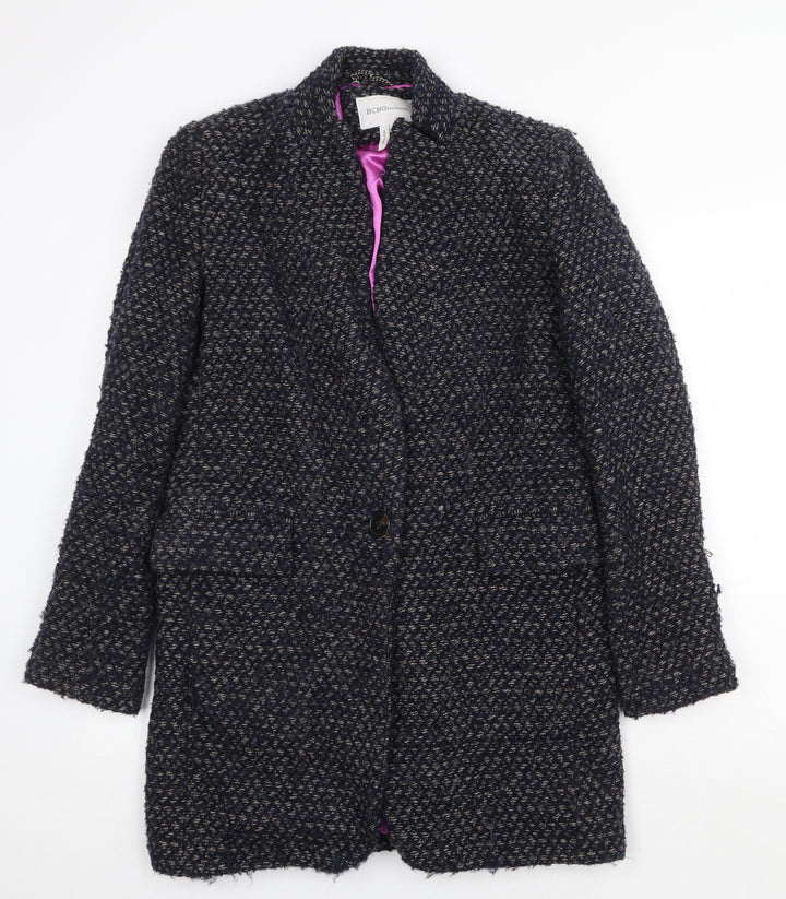BCBGeneration Womens Blue Geometric Overcoat Coat Size S Button