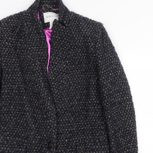 BCBGeneration Womens Blue Geometric Overcoat Coat Size S Button