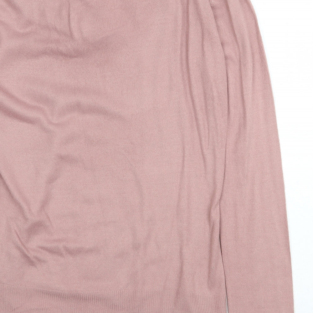 M&Co Womens Pink V-Neck Acrylic Pullover Jumper Size L