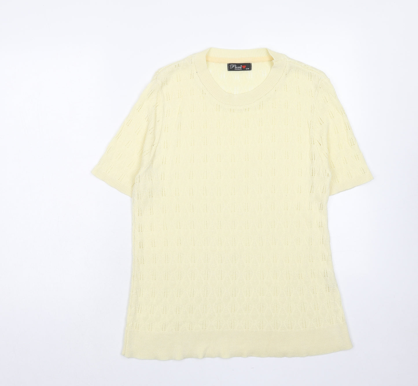 Pure Fashion Womens Yellow Round Neck Cotton Pullover Jumper Size S - Size S-M